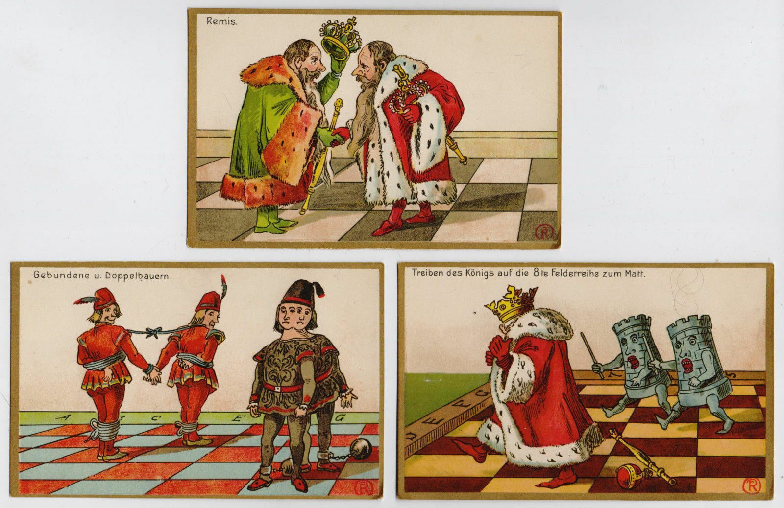10748.7 Antique German Chess Postcards «Schach-karte». Beginning of the 20th century