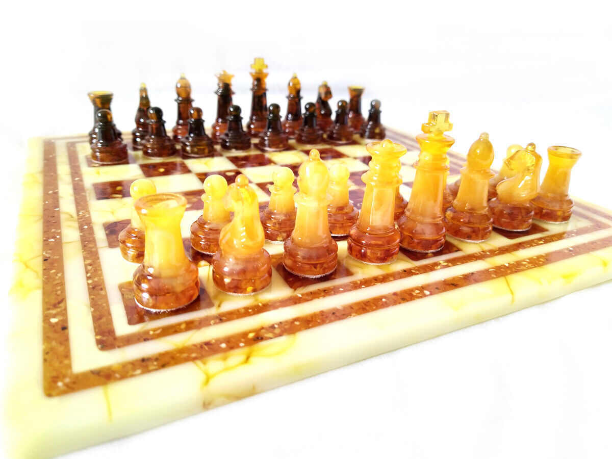 10757.Amber Russian Chess Set made in Kaliningrad Region
