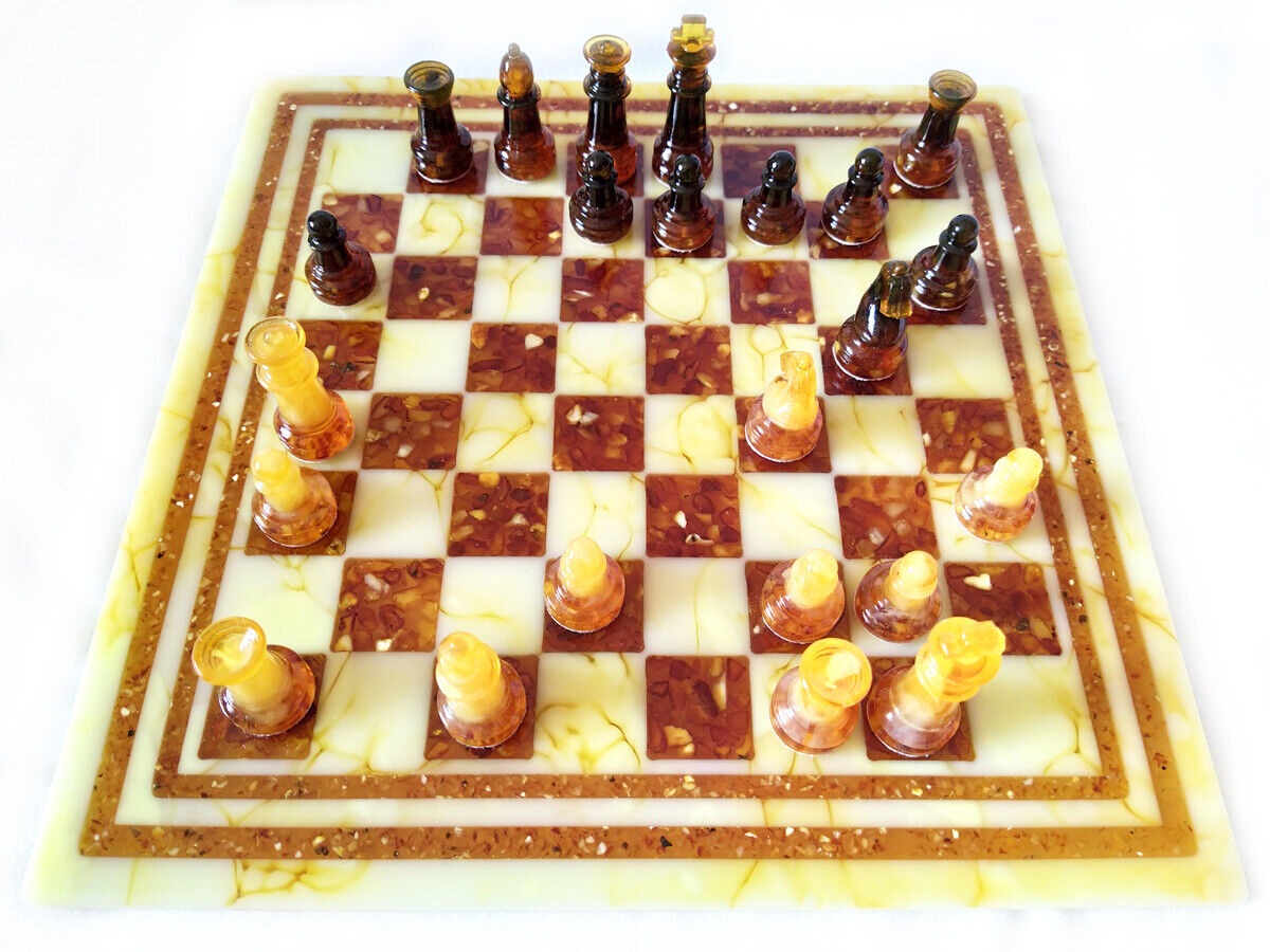 10757.Amber Russian Chess Set made in Kaliningrad Region