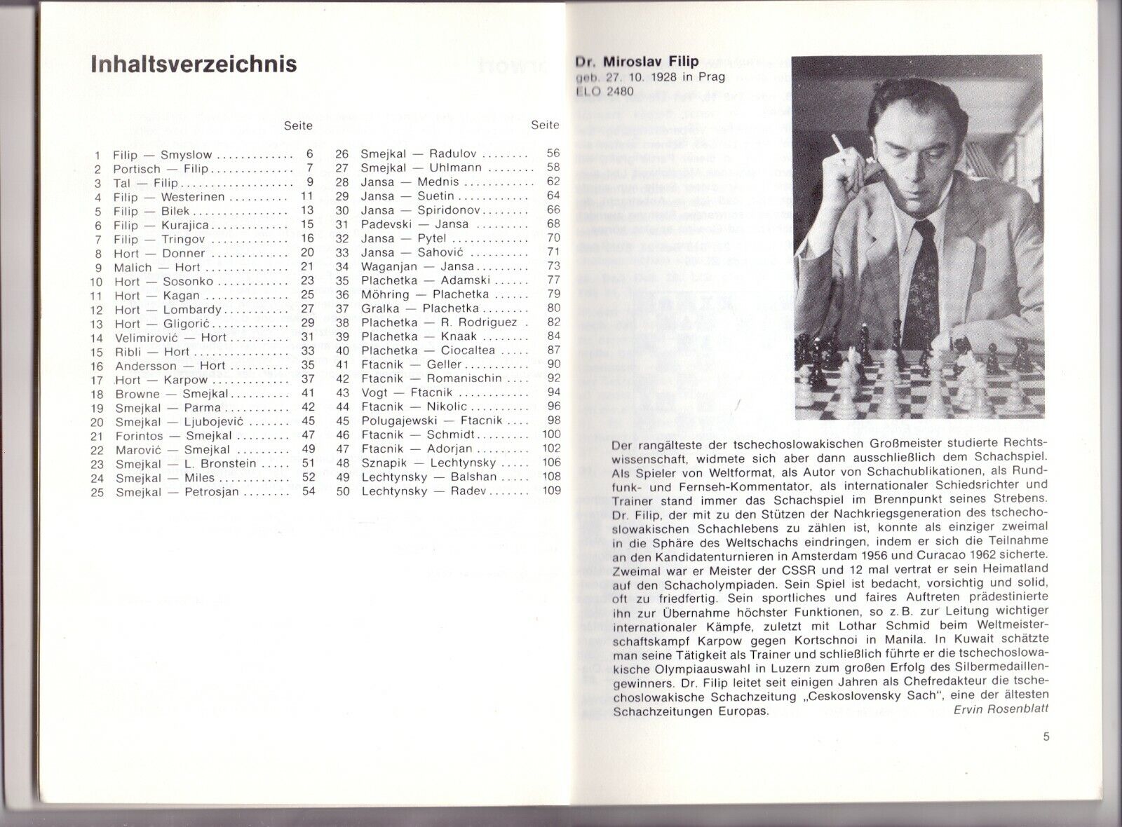 11007.Chess Book in German signed by Filip. 1983. Baturinsky-Karpov library