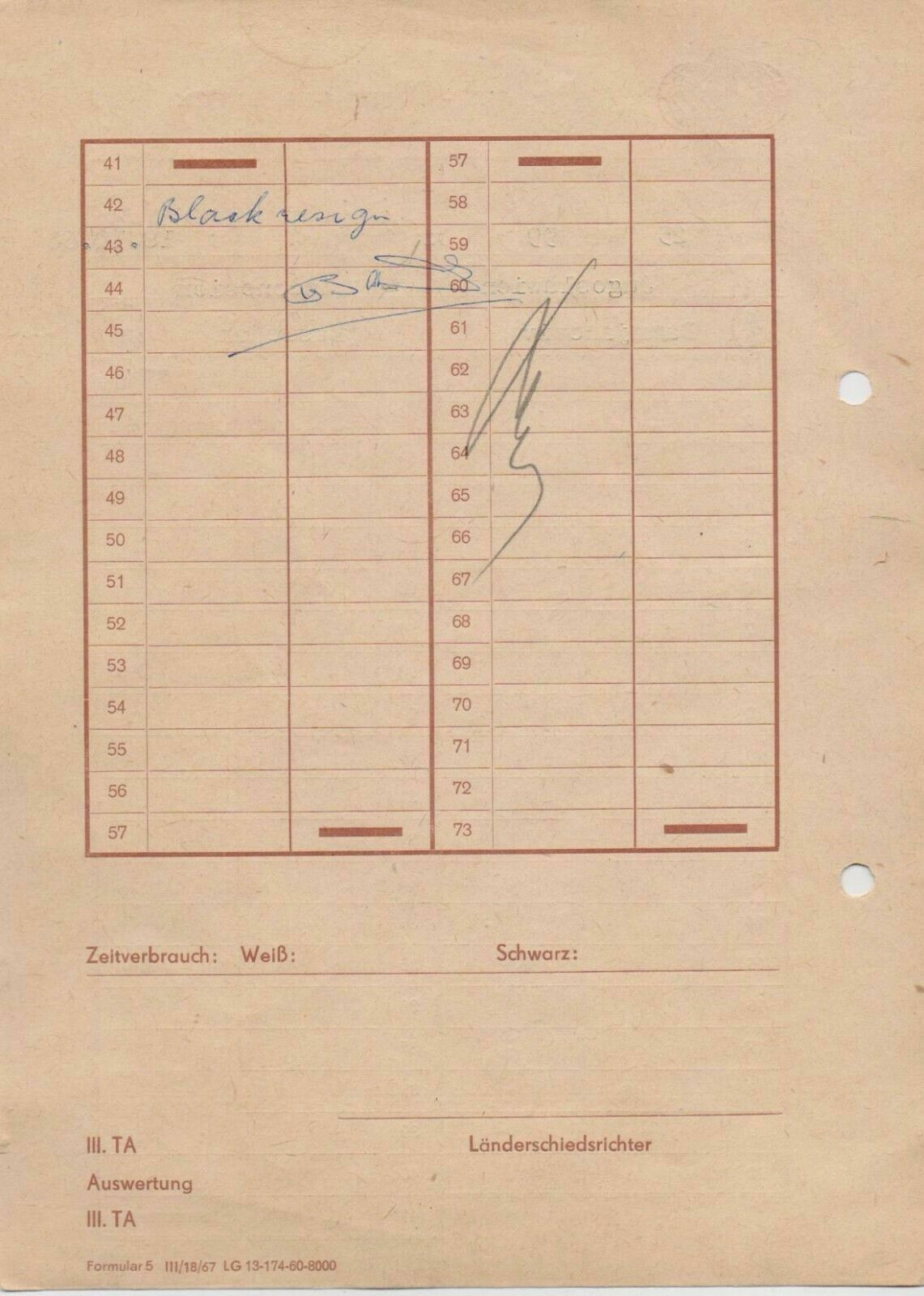 11214.Chess Scoresheet: Damjanovic  Baswedan. XIV Schach Olympiade. Leipzig. 1960
