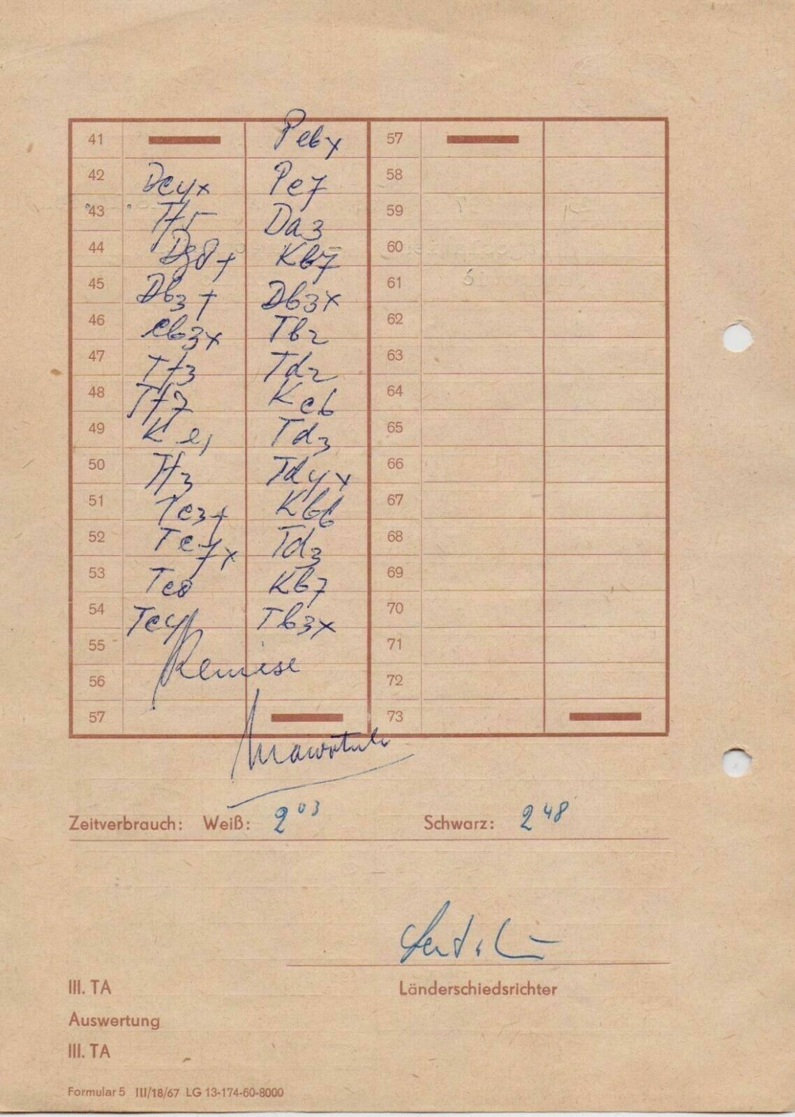 11218.Chess Scoresheet: Matanovic  Wotulo. XIV Schach Olympiade. Leipzig. 1960