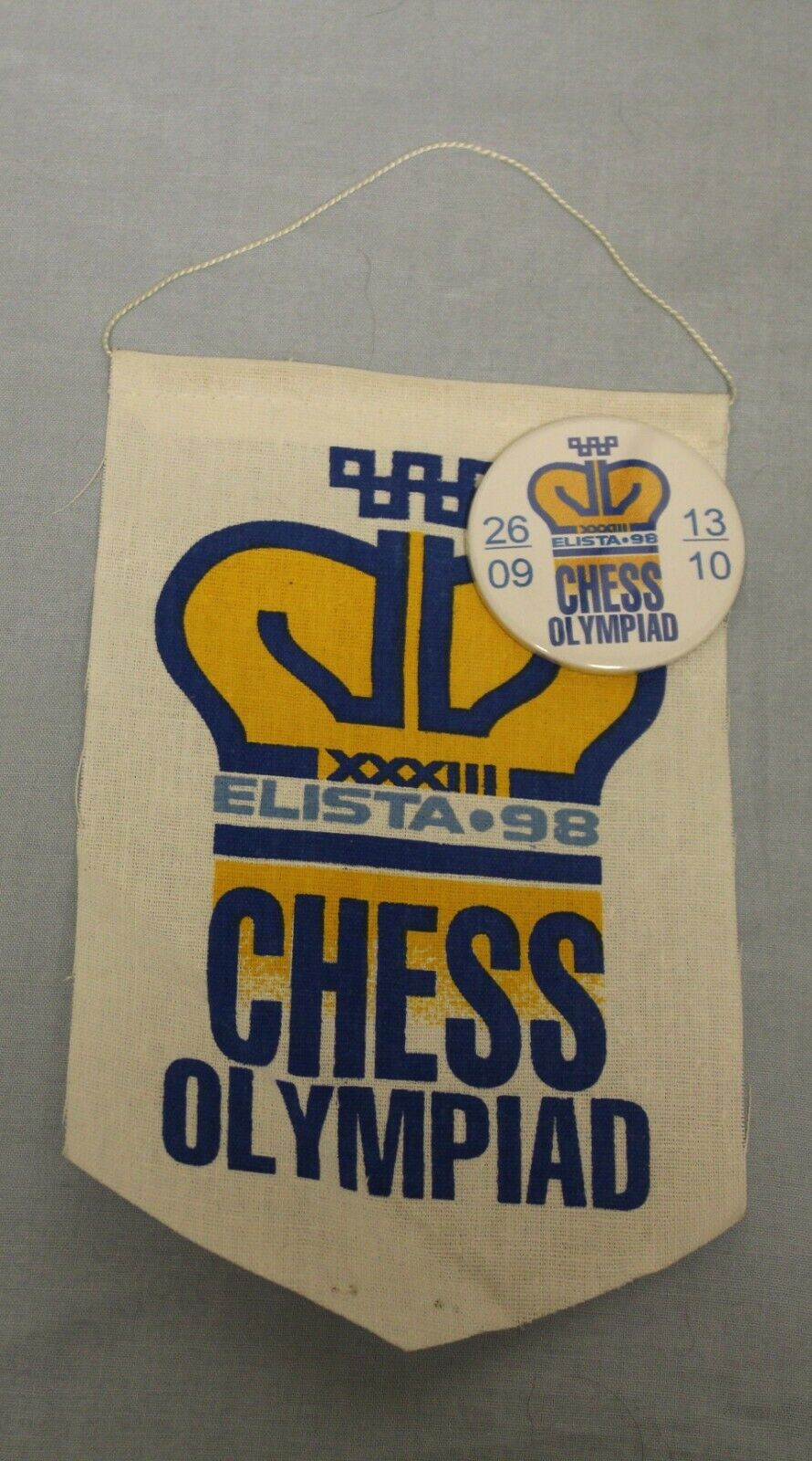 11222.Chess Set: pennant and pin of  3 Chess Olympiad in Elista 1998