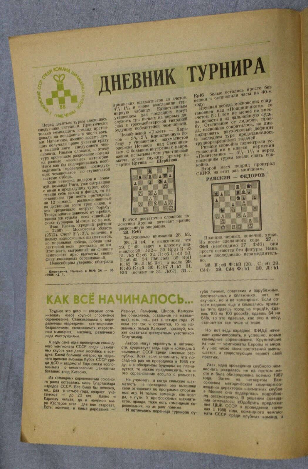 11253.Complete set of Bulletin Central Chess Club USSR Full Annual Set, 36 Issues 1989