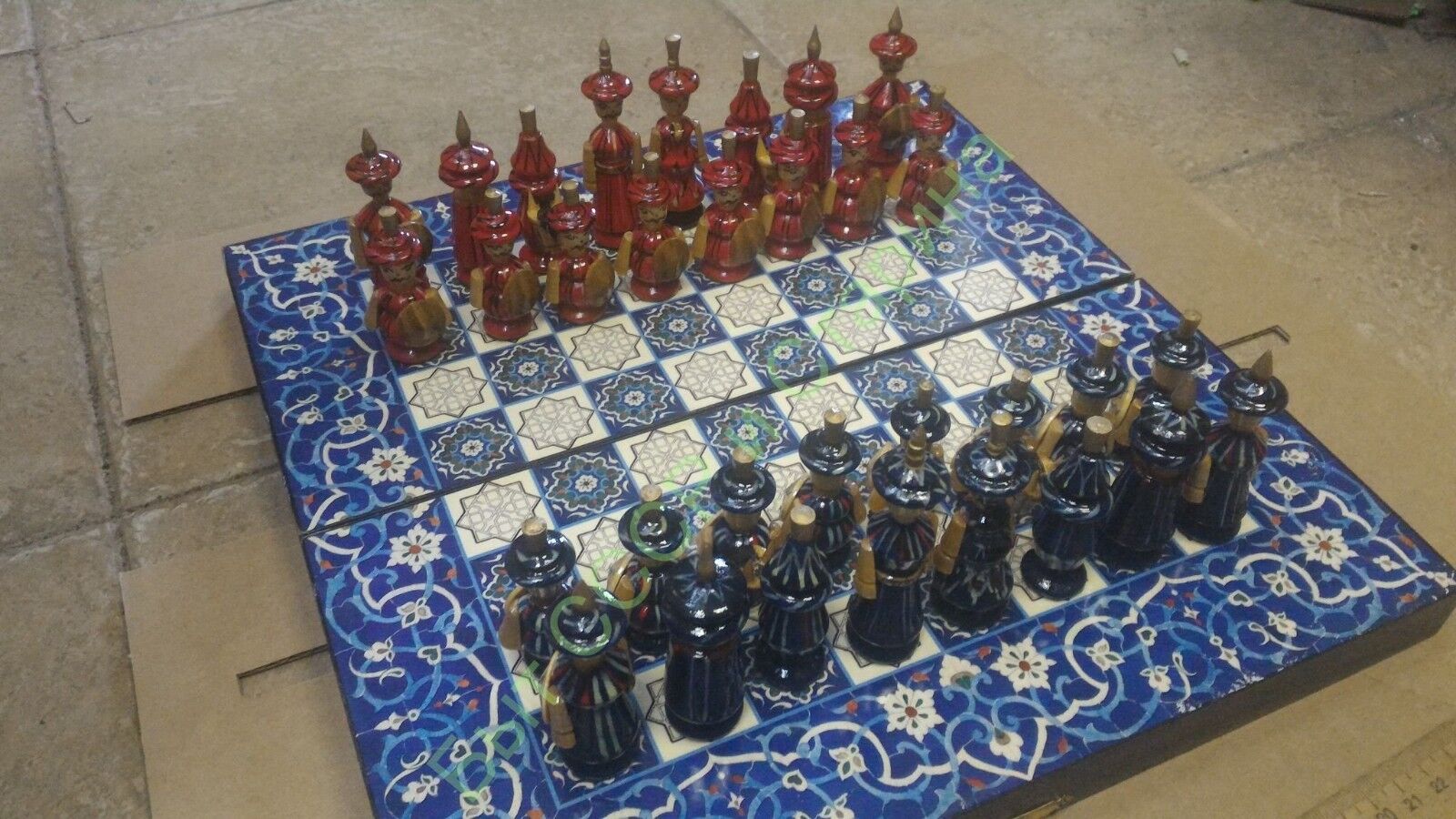 11612.Russian USSR wooden beautiful interior chess. Exclusive. Hand-painted. 1980ths