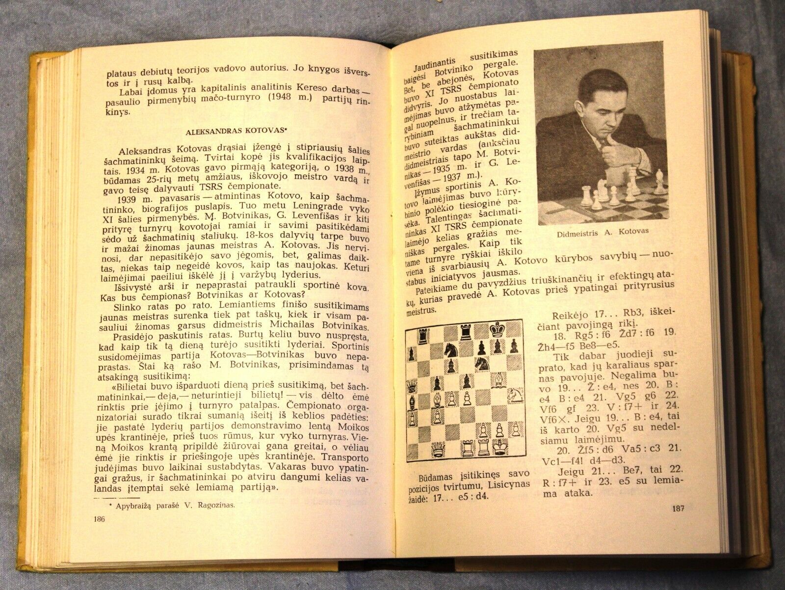 11693.Soviet Chess Book in Lithuanian. Soviet chess school. Kotov. Vilnius 1957