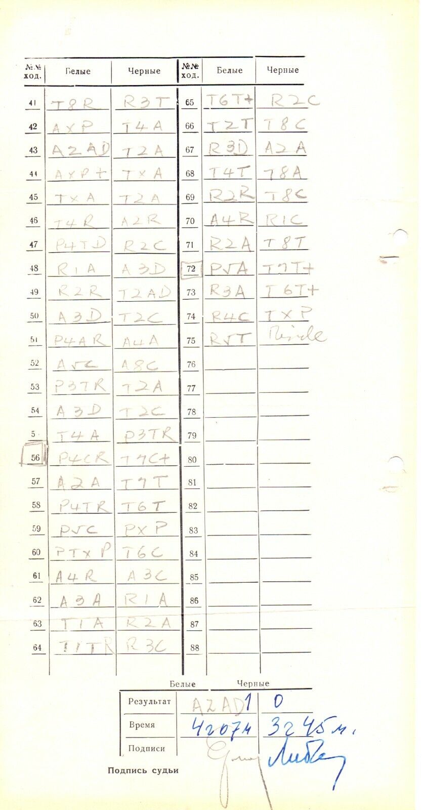 11810.Soviet Chess Scoresheet: Jimenez – Liberzon.1963
