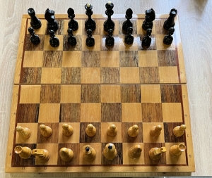 Wooden chess on a glossy board. USSR