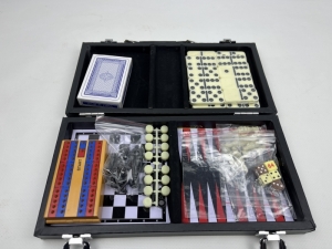 Game set 5 in 1 in a suitcase (chess, checkers, backgammon, domino, cards)